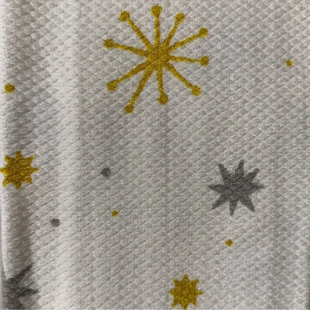kate spade Christmas Star White Gold Silver Gray Cotton Kitchen 2 Towel Set